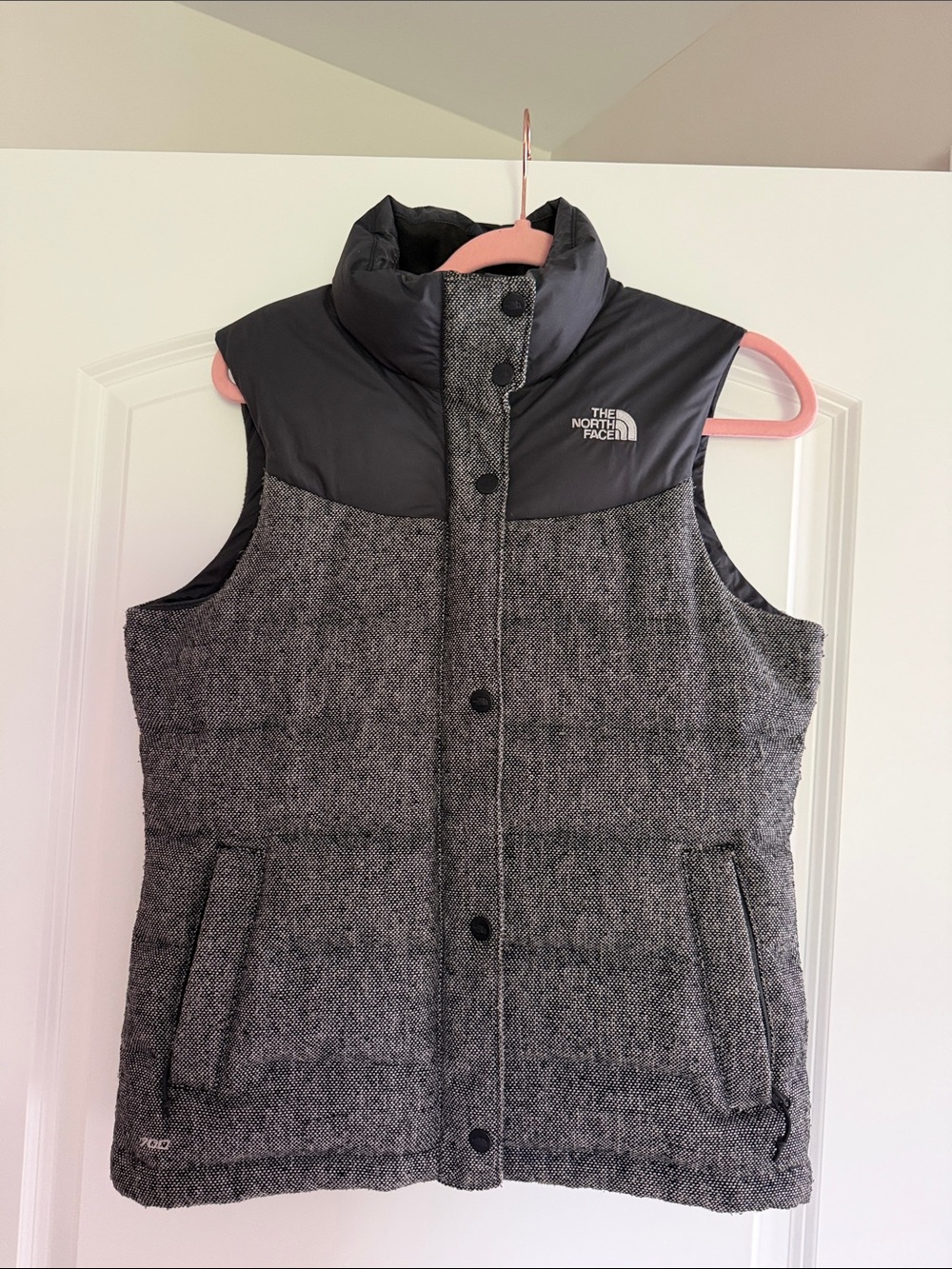The North Face Women’s Gray Quilted Down Vest with Black Yoke